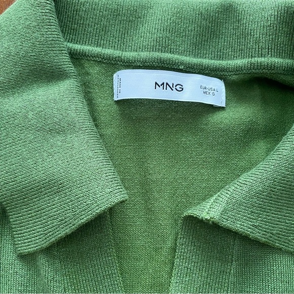 Mango Green Polo Sweater V Neck Top Medium - Picture 8 of 10